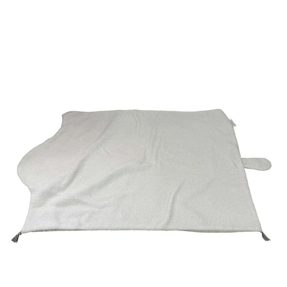 Pottery Barn Kids Gray Bear Blanket White Sherpa Face 3D Ears Linen Lovey